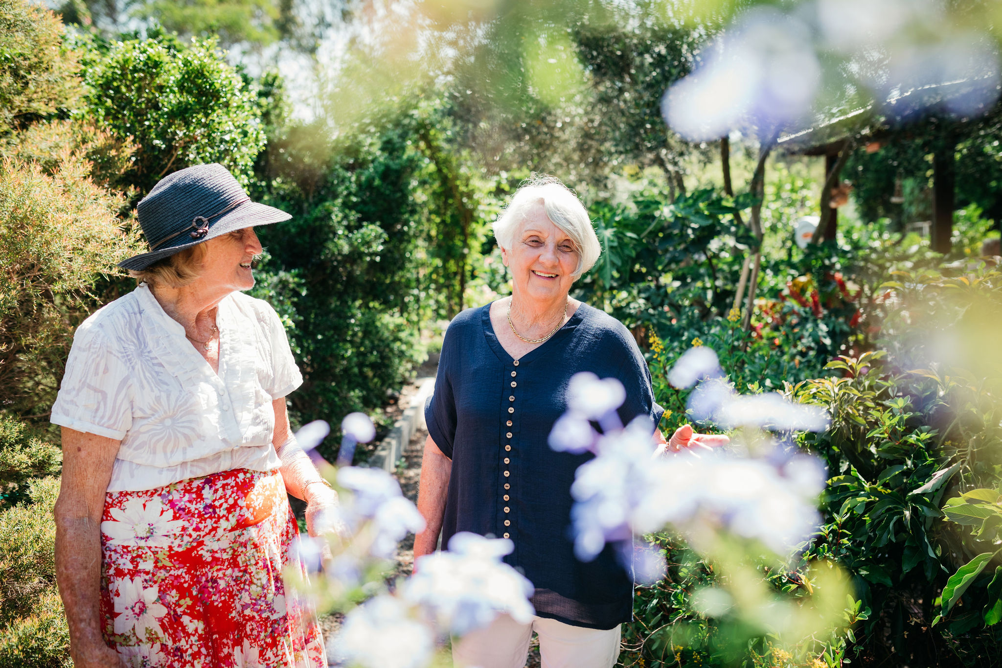 Ladies walking in garden
