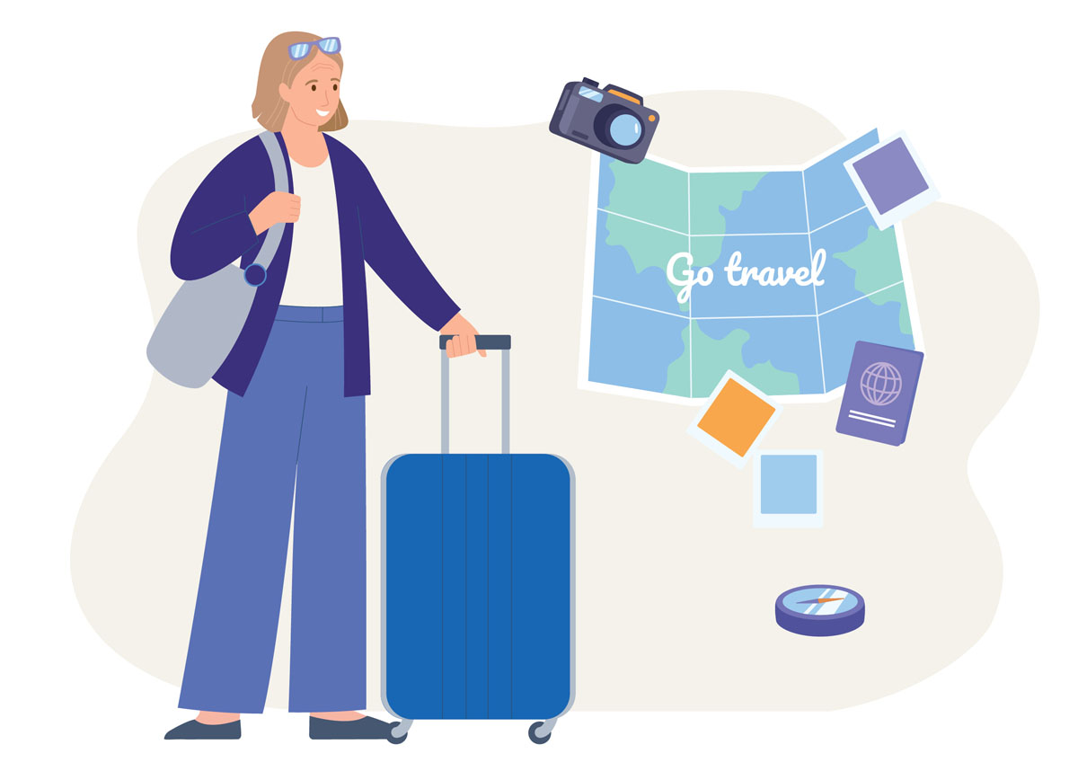 carer going on a holiday with a map 